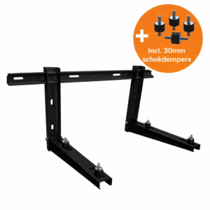 NovaPlus zwarte muurbeugel 450mm voor airco of warmtepomp buitenunit tot 160kg met trillingsdempers