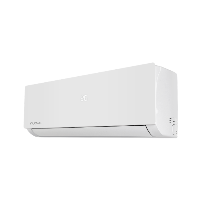 Gesloten zijaanzicht van de Nuova Infinity binnenunit in witte uitvoering