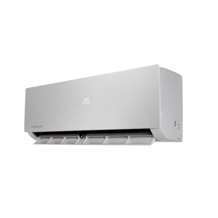 Nuova Infinity silver wandairco binnenunit zijaanzicht open luchtuitlaat